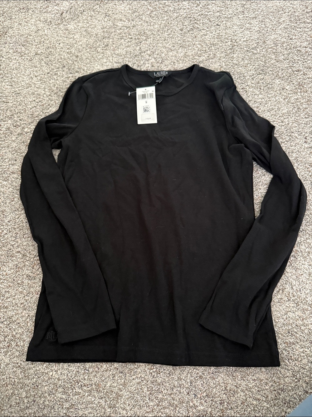 Lauren Ralph Lauren womens Black Long Sleeve Crewneck Top Classic Knit Small NEW